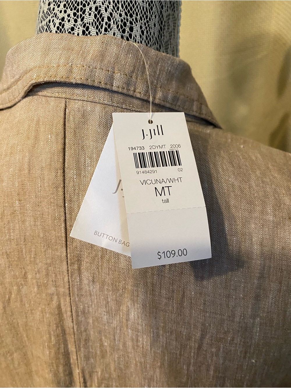 J. Jill Sleeveless Button-Front 100% Linen Dress in Flax Color - Picture 3 of 4